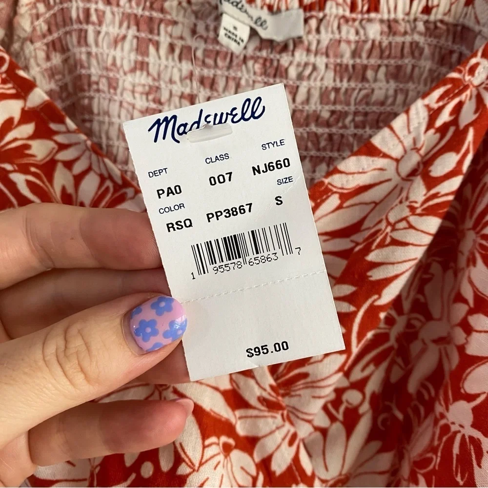 Madewell Abstract Floral Sweetheart Puff Sleeve Linen Blend Wrap Top
